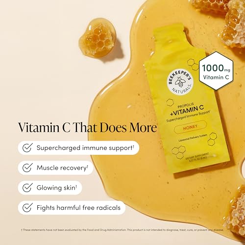 Image of Beekeeper's Naturals Liposomal Vitamin C (1000mg) + Propolis Packets, 12 Ct | Propolis & Honey, Supercharged Immune Support, Increased Bioavailability for Max Absorption