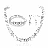 Fashion Classic Faux Pearl Jewelry Set Necklace Bracelet Earrings for Women-White 1