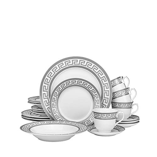 Joseph Seigh GP1347-20P, 20 PCs Fine Porcelain Dinnerware Set, Tableware Set with Antique Greek Pattern, Set of 20