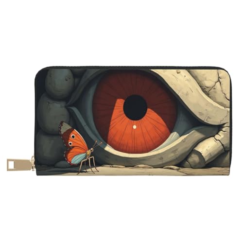 Wallet Women - Retro Red Butterfly Eye Print Leather Wallet for Women with Zipper, Cute Bifold Long Ladies Wallets