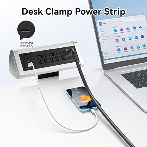 Desk Clamp Power Strip With Usb C, Desktop Edge Mount Outlets With 3 Ac Outlets And 3 Usb Ports, 9.80 Ft Extension Cord Removable Desk Mount Charging Power Station #TOP5