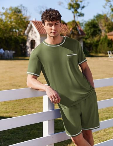 Image of Ekouaer Men's Pajamas Set Casual Short Sleeve Shirts and Shorts Soft 2 Piece Loungewear With Pockets