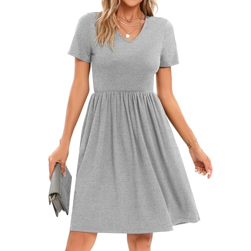 Image of Women's Spring Casual Short Sleeve A-Line Midi Loose Fit Teacher Dresses T-Shirt Flowy Work Travel Sundress with Pockets 2026