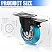 3 in Plate Caster Wheels - Heavy Duty with Brake 1200LBS,Industrial Casters Set of 4,Locking,360 °Swivel,No Noise Polyurethane Castors,Non Marking Blue Castor Wheels for Furniture,Carts,Cabinet,Table