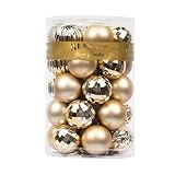 KI Store Champagne Christmas Balls 34pcs 1.57-Inch Small Christmas Tree Decoration Ornaments for Xma