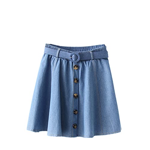 Jupe courte en jean femme bleue, jupe taille haute casual en denim extensible