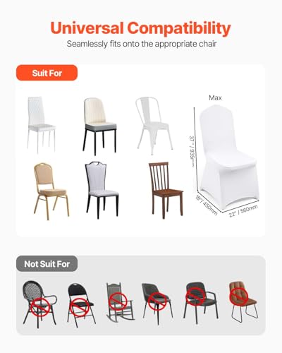 Image of VEVOR 50 Pcs White Chair Covers Polyester Spandex Chair Cover Stretch Slipcovers for Wedding Party Dining Banquet Flat-Front Chair Covers