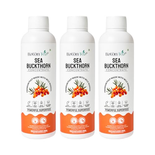 Image of Baton Himalayan Sea Buckthorn Pulp Pure Berry Concentrate, Rich in Omega 3-6-7-9 & Vitamin C, Immunity Booster, No Sugar Added, Supports Skin & Heart Health (300mlPack 3)