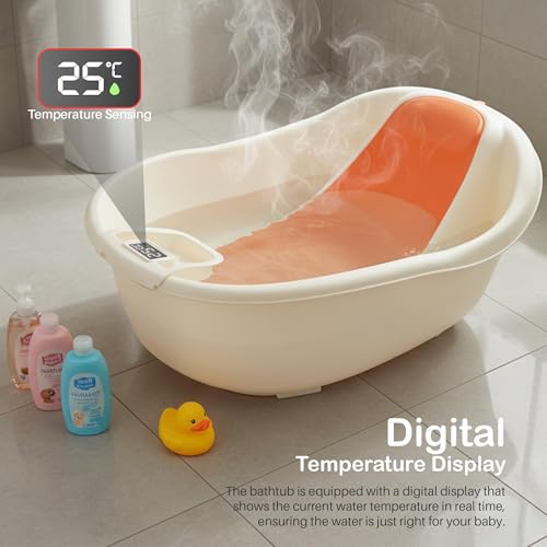 Image of Baybee Bathtub for Baby 0 to 3 Years | Bathing Tub for New Borns with Back Support & Temperature Sensor | Baby Bath Tub for Kids with Anti-Skid Base & Drainer | Portable Baby Bather for Girls & Boys