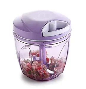 DHARM Handy 900 ml Plastic Dori Chopper, Cutter with 5 SS Blades and Whisker Blade - (Pack of 1, Purple)