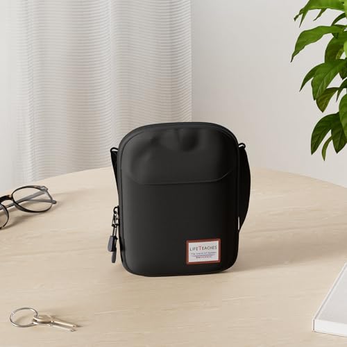 Mini Crossbody Bag Small Shoulder Bag For Men Travel Wallet Passport Holder Phone Purse Unisex, Mini Messenger Satchel Bag For Women Fanny Pack Neck Pouch Bags With Headphone Jack - Black