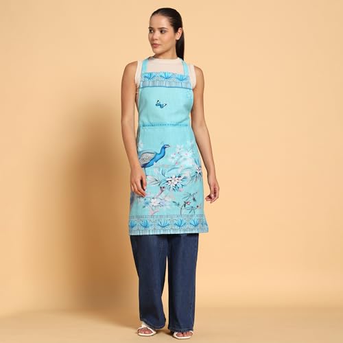 Image of ishro home Premium Apron for Kitchen Cotton | Luxury Kitchen Apron with Large Front Pocket | Adjustable Fit | Stain-Resistant, Machine Washable |