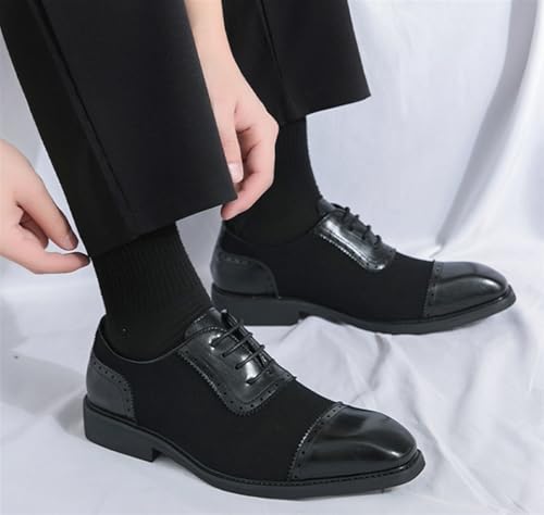 Mens Two Tone Lace Up Oxfords Shoes Fashion Patchwork Leather Low Heels Square Toe Dress Shoes Vintage Wing Tips Hand Stitched Colorblock Business Formal Derby Shoes for Men3