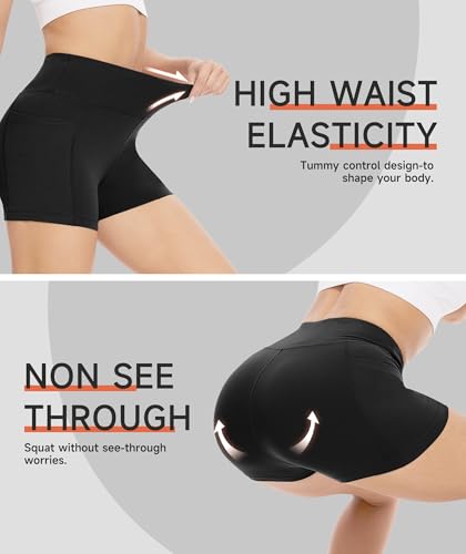 Biker Shorts Women with Pockets - 3"/5"/8" High Waisted Soft Tummy Control Workout Shorts for Yoga Athletic Gym4
