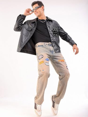 Image of The Indian Garage Co Men Vintage Straight Fit Solid Mid-Rise Jeans