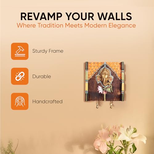 Image of Amantran-I Wall Accent with divine Ganesha Majestically set on a beautiful frame | Handcrafted Wall Art for Home Decor & Office Spaces