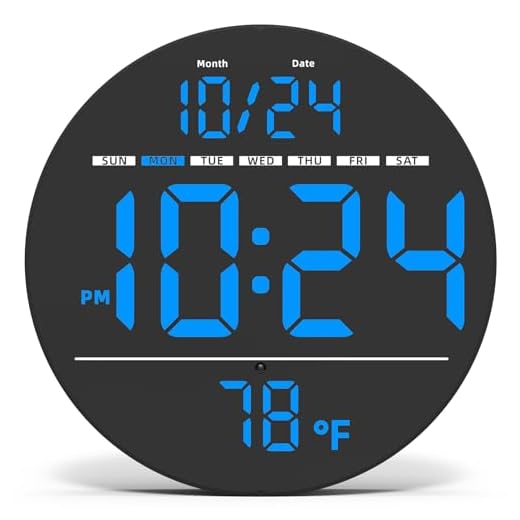 Digital Wall Clock with Large LED Display, Auto-Brightness, Temperature, Low-Reflectivity, Small Silent Non-Ticking Modern Electric Wall Clock for Bedroom, Living Room, Office, Classroom, Farmhouse