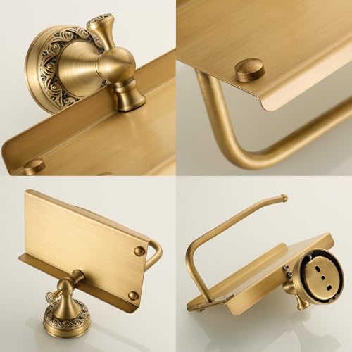 Image of Wall Mounted Bathroom Toilet Paper Holder with Storage,Roll Tissue Holder Antique Brass Pattern Carving,Brushed Bronze