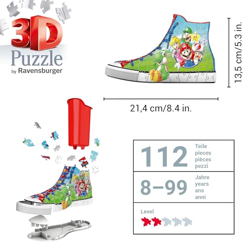 Ravensburger - Puzzle 3D Sneaker - Super Mario - Pot à Crayons - A partir de 8 Ans - 108 pièces numérotées à Assembler sans Colle - Accessoires Inclus - 11267