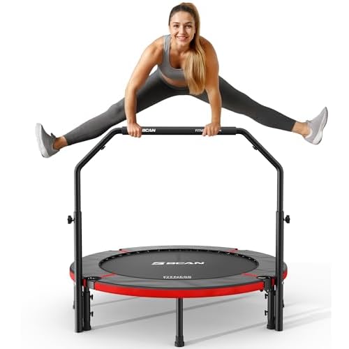 BCAN 40"/48" Foldable Mini Trampoline, Rebounder Trampoline for Adults, U/T Adjustable Foam Handle, Exercise Rebounder for Adults Indoor/Garden Workout, Max Load 330lbs/440lbs 48-inch 48IN-U