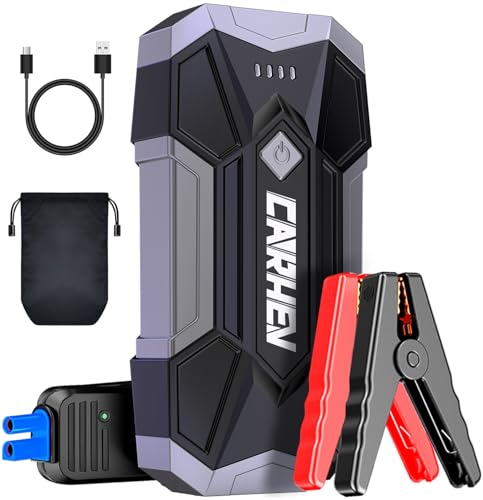 CARHEV Arrancador de Coche 4500A, Arrancador de Bateria de Coche Portátil (hasta 8,0L de Gas o 8,0L de Diésel), 12V Car Jump Starter con Linterna LED y Pinzas bateria Coches