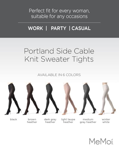 MeMoi Portland Side Cable Knit Cotton Tights for Women, Cozy and Warm Sweater Tights - Sizes Small to X-Large2
