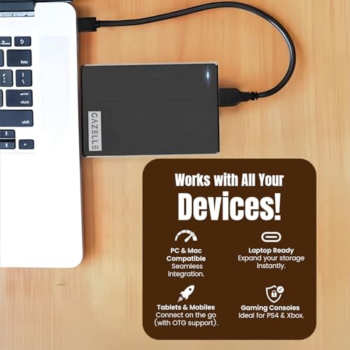 Image of GAZELLE 320GB High-Speed Ultra Slim Portable External Hard Drive - 2-in-1 Type C & USB 3.0, Compatible with PC, Mac, Laptop, PS4, Xbox, iPad, Tablet, Mobile (Black) - 1 Year Warranty