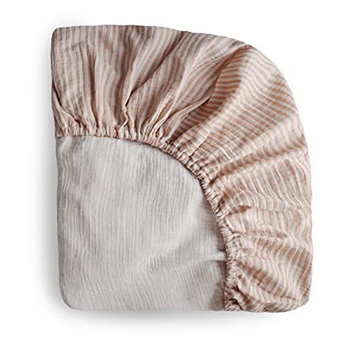 Image of mushie Extra Soft Muslin Fitted Crib Sheet | 192 Thread Count | 28"x 52" (Natural Stripe)