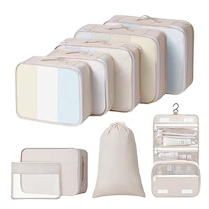 Packing Cubes for Travel – 9 Set Packing Cubes for Suitcase Large Travel Cubes Luggage Organizer Bags Set With Travel Laundry Bags/Shoe Bag/Toiletry Bag (Beige)
