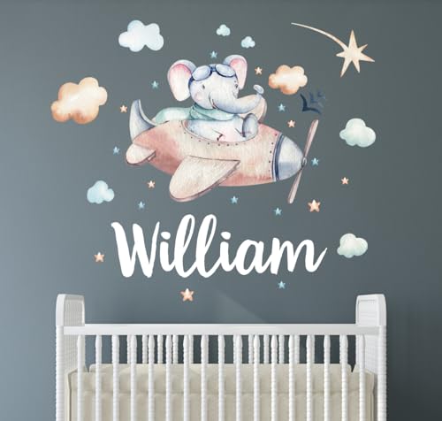 Vinilo decorativo personalizado elefante y avión para habitación infantil