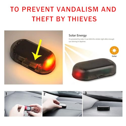 Image of ijuicy 1 PC Car Solar Power Simulated Dummy Alarm, Anti Theft Device, LED Flashing Security Light, USB Charger Port, Red