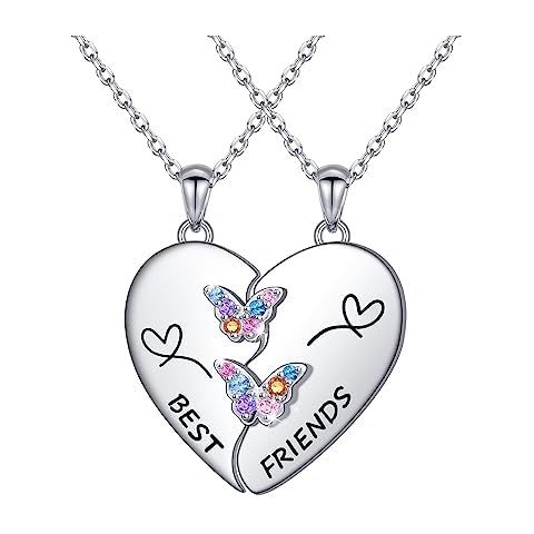 JZMSJF S925 Sterling Silver Friendship Necklace - Matching Heart Best Friends Necklaces for 2 BFF Necklace Set Women Jewelry Gift Cover