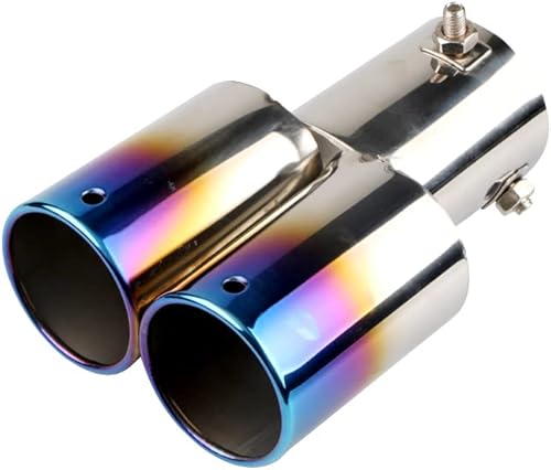Sakali Silenciador universal de doble punta de escape de acero inoxidable pulido, tubo trasero atornillado de doble salida, ajuste universal,