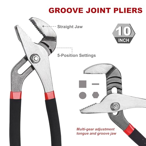 Image of FASTPRO 6-Piece Large Pliers and Wrench Set, Includes 10 inch Groove Joint, 10 inch Slip Joint, 8 inch Linesman, 8 inch Long Nose, 6 inch Diagonal Pliers and 8 inch Adjustable Wrench