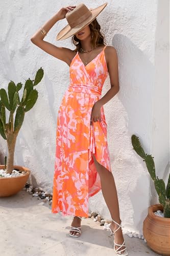 Image of Newshows Women's 2026 Lightweight Summer Wedding Guest Beach Vacation Casual V Neck Split Flowy Maxi Dress