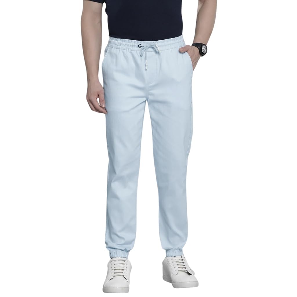 Roadster Men Slim Fit Solid Mid-Rise Stretchable Chino Joggers in neutral