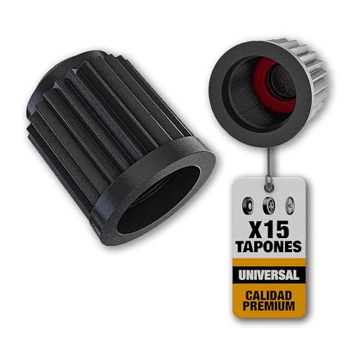 15 Tapones Rueda Coche Universales con Anillo de Sellado Antifuga, Pack de 15 Unidades válidas para Coche, Moto, Bicicleta y Patinete, fabricadas en Plástico Resistente que Protege de Polvo y Humedad.