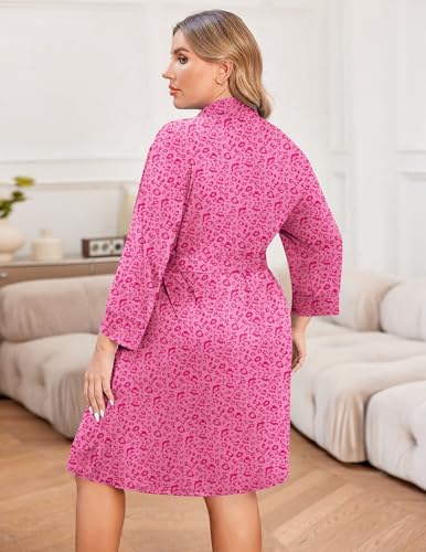 Image of Ekouaer Women Plus Size Robe Knee Length Lightweight Bathrobe Short Kimono Robes with Pockets Maternity Robe