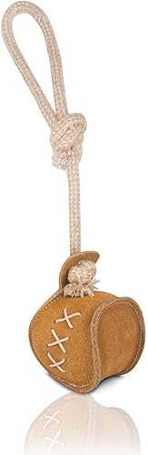 Juguete masticable de cuero de gamuza natural de primera calidad en forma de béisbol y cuerda para perros medianos a grandes