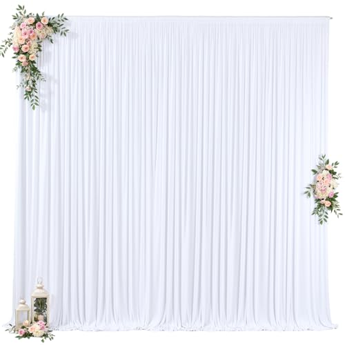 White Backdrop Curtains 10 ft X 10 ft Wrinkle Free Polyester Fabric Photo Backdrop Cloth, 2 Panels 10ft X 5ft White Drapes for Wedding Birthday Party Photography Background Decorations