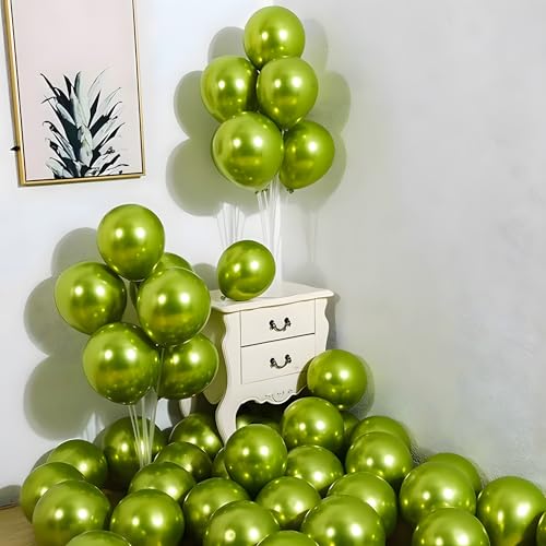 Image of Chrome Metallic Balloons Light Green 100 pcs Glossy Latex Balloon for Birthday Decoration Kit Wedding, Anniversary Floral Garland 10 Inch Helium Supported