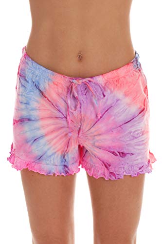 Image of Just Love Women's Tie Dye Pajama Short Set, 100% Cotton Tank and Shorts Sleepwear with Ruffle Detail