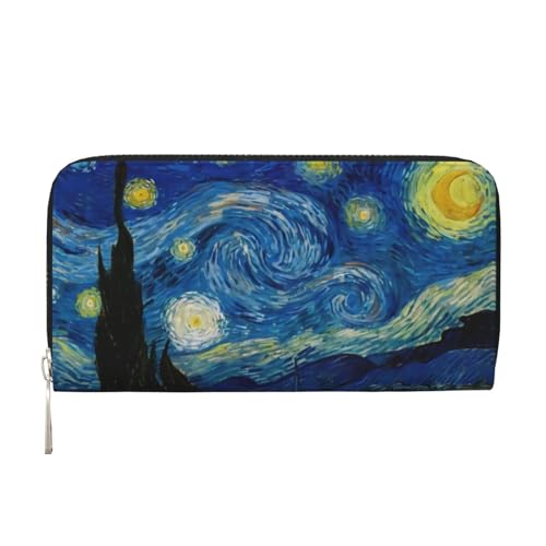 The Starry Night Wallet for Men Women Elegant Long Clutch Zip Around Travel Leather Coin Purse Large Capacity Credit Card Holder Handbag