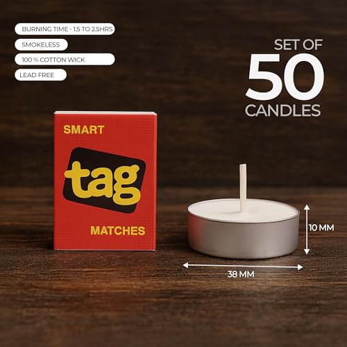 Image of Floryn Decor Unscented White Tealight Candles | Paraffin Wax | Smokeless, Lead-Free Cotton Wick | Long Burning Time -2-3 hrs. | Perfect for Decoration, Festivals, Weddings, |10 Grams Each. 50 Pcs