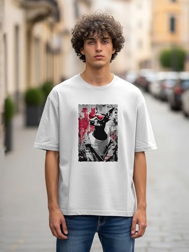 Image of BULLMER Peach Trendy Front Printed oversized Round Neck T-shirt for men