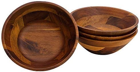 Aidea Wooden Bowls, 7 Inch Acacia Wood Salad Bowl Set Of 4 Wooden Serving Bowl For Salad, Soup, Noodle And More #TOP6