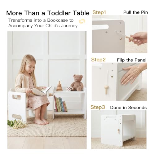Image of Montessori Weaning Table and Chair Set, Adjustable Toddler Table, White | Adjustable Wooden Design for Meals, Learning, Play, and Everyday Routines