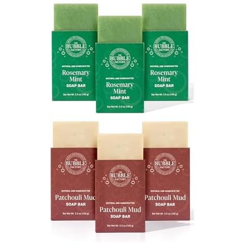 The Bubble Factory Handmade Natural Bath & Body Soap Bar, Vegan, All Natural, Palm Oil Free, Rosemary Mint/Patchouli Mud, 6 pack Cover