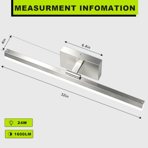Image of IZORRO Modern Bathroom Vanity Light 32 inch, Rotatable, 24W Dimmable Led Bathroom Light Fixture Over Mirror, Chrome Vanity Light Bar (Cool White 6000K)