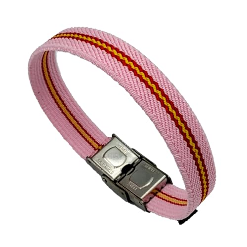 Hispania Colors PULSERA ELÁSTICA CON BANDERA DE ESPAÑA Y CIERRE DE ACERO. FONFO ROSA (Rosa)